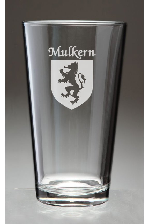 Mulkern Irish Coat of Arms Pint Glasses - Set of 4 (Sand Etched)