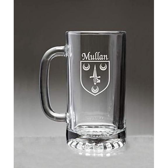 Mullan Irish Coat of Arms Glass Beer Mug (Sand Etched)