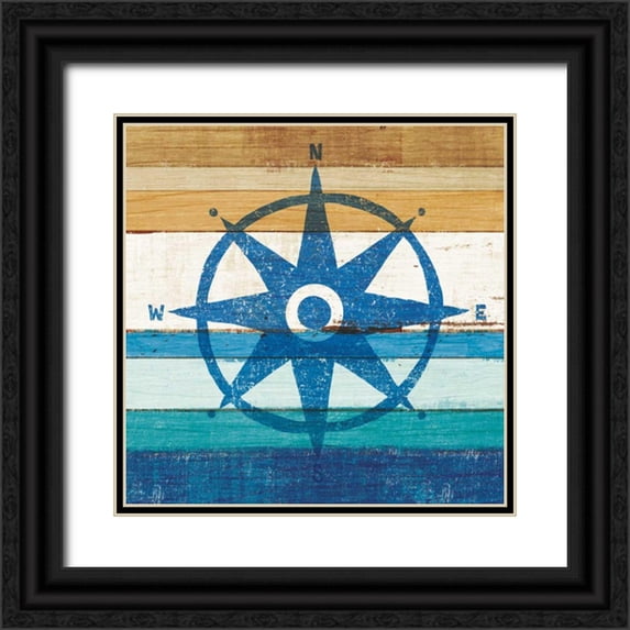 Mullan, Michael 12x12 Black Ornate Wood Framed with Double Matting Museum Art Print Titled - Beachscape IV Compass