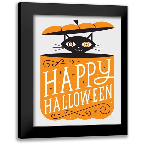 Mullan, Michael 12x14 Black Modern Framed Museum Art Print Titled - Festive Fright Cat