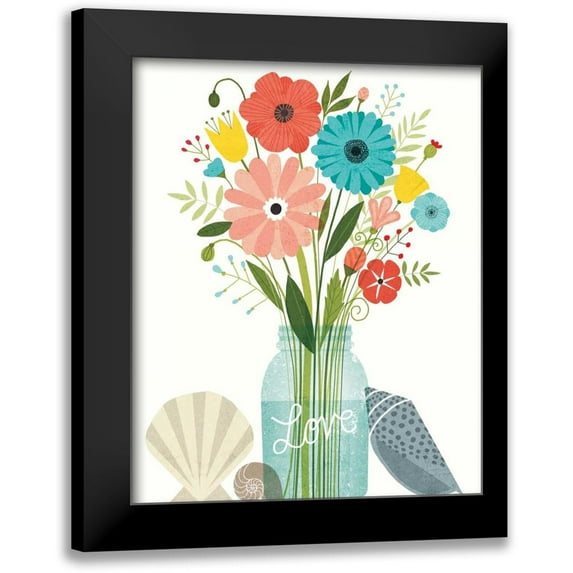 Mullan, Michael 12x14 Black Modern Framed Museum Art Print Titled - Seaside Bouquet II Mason Jar