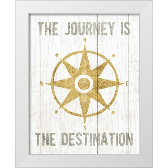 Mullan, Michael 12x14 White Modern Wood Framed Museum Art Print Titled - Beachscape IV Compass Quote Gold Neutral