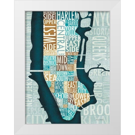 Mullan, Michael 12x14 White Modern Wood Framed Museum Art Print Titled - Manhattan Map Blue Brown