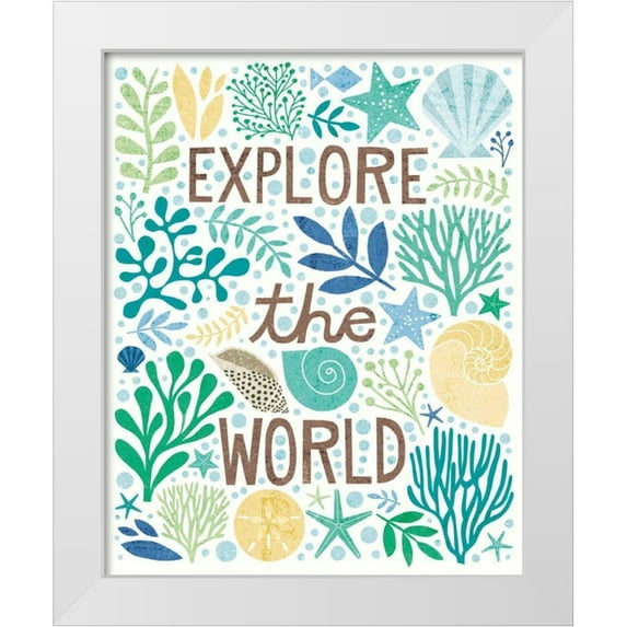Mullan, Michael 12x14 White Modern Wood Framed Museum Art Print Titled - Under Sea Treasures I Sea Glass