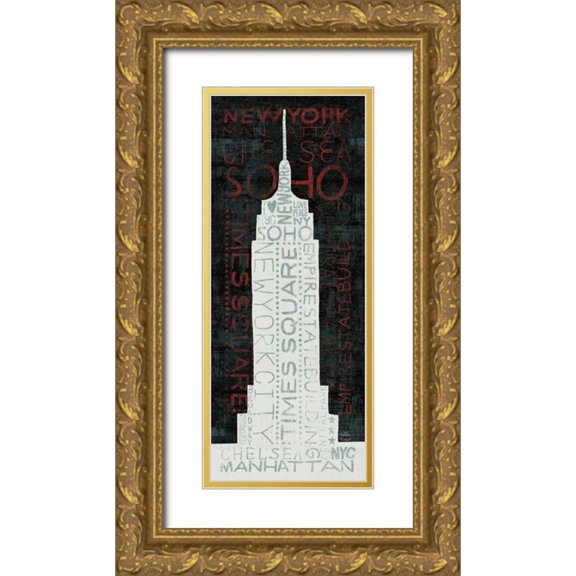 Mullan, Michael 12x24 Gold Ornate Wood Framed with Double Matting Museum Art Print Titled - Empire State Building - Red