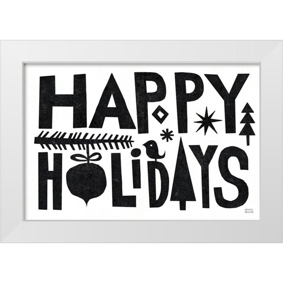 Mullan, Michael 14x11 White Modern Wood Framed Museum Art Print Titled - Christmas Whimsy Happy Holidays Black