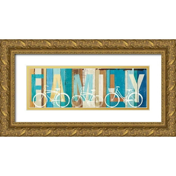 Mullan, Michael 14x7 Gold Ornate Wood Framed with Double Matting Museum Art Print Titled - Beachscape Bicycle Family
