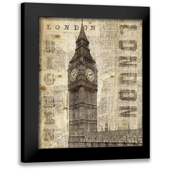 Mullan, Michael 15x18 Black Modern Framed Museum Art Print Titled - Vintage London Big Ben