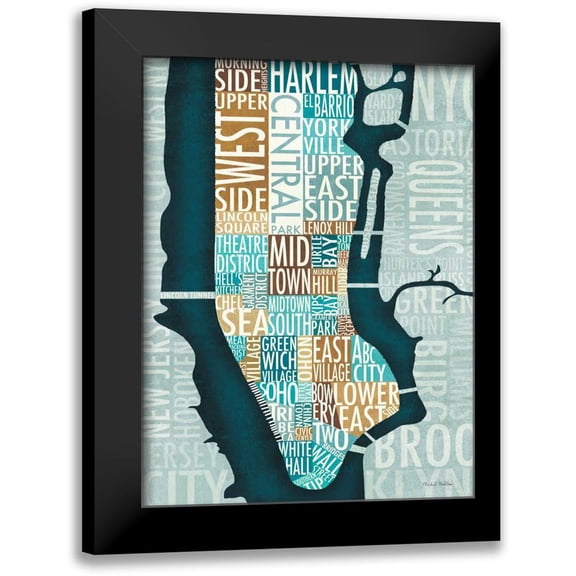 Mullan, Michael 19x24 Black Modern Framed Museum Art Print Titled - Manhattan Map Blue Brown