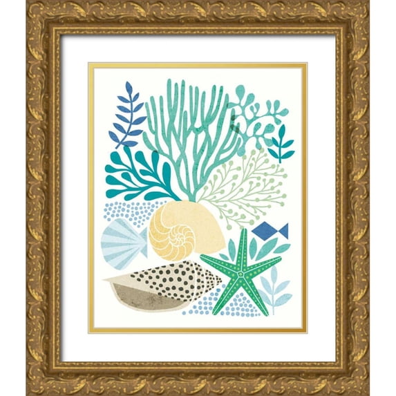 Mullan, Michael 20x24 Gold Ornate Wood Framed with Double Matting Museum Art Print Titled - Under Sea Treasures V Sea Glass