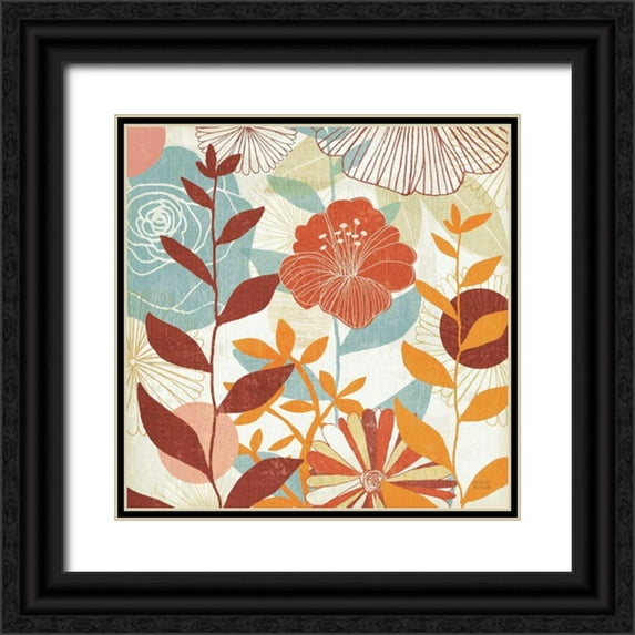 Mullan, Michael 26x26 Black Ornate Wood Framed with Double Matting Museum Art Print Titled - Floral Burst III Warm
