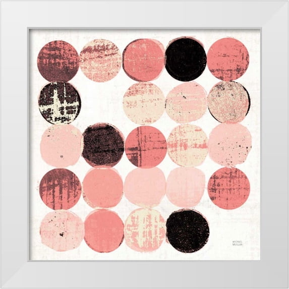 Mullan, Michael 26x26 White Modern Wood Framed Museum Art Print Titled - Dots II Square II Pink Black