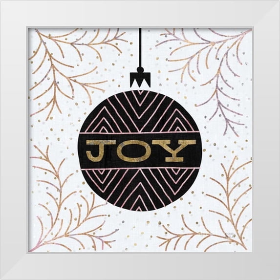 Mullan, Michael 26x26 White Modern Wood Framed Museum Art Print Titled - Jolly Holiday Ornaments Joy Metallic