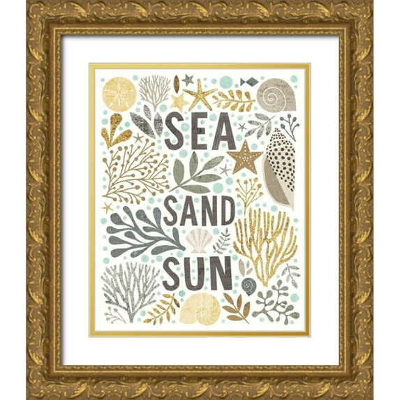 Mullan, Michael 26x32 Gold Ornate Wood Framed with Double Matting Museum Art Print Titled - Under Sea Treasures III Gold Neutral
