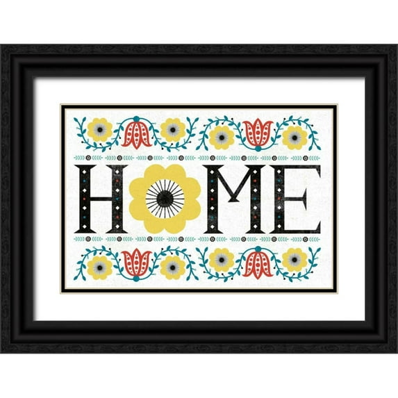 Mullan, Michael 32x23 Black Ornate Wood Framed with Double Matting Museum Art Print Titled - Folk Lodge Home V2 Teal