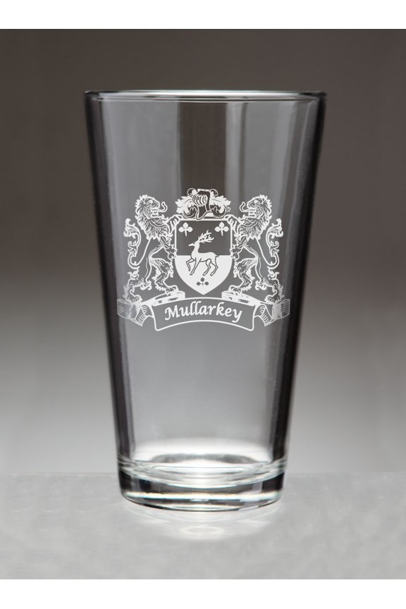 Mullarkey Irish Coat of Arms Lions Pint Glasses (Sand Etched)