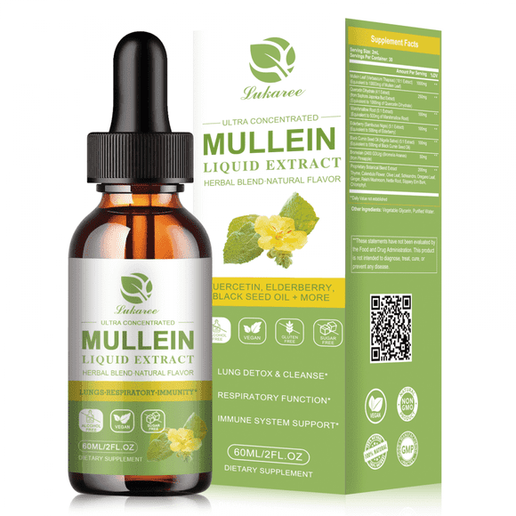 Mullein Drops for Lungs 300,000‬mg - Mullein Leaf Extract for Lungs Detox and Respiratory Lung Health - with Chlorophyll, Elderberry,Natural Herbal Supplement for Respiratory, Immune,2 oz