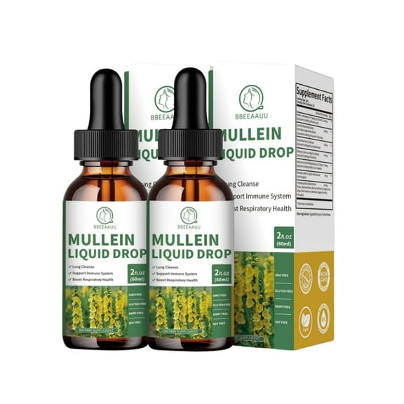 Mullein Drops for Lungs - Liquid Mullein Leaf Extract for Lungs Cleanse - Mullein Leaf Extract 1000MG for Lung Cleanse, Respiratory, Immunity - Pure Mullein Extract Drops - Non-GMO, 4 fl oz, 2 Pack