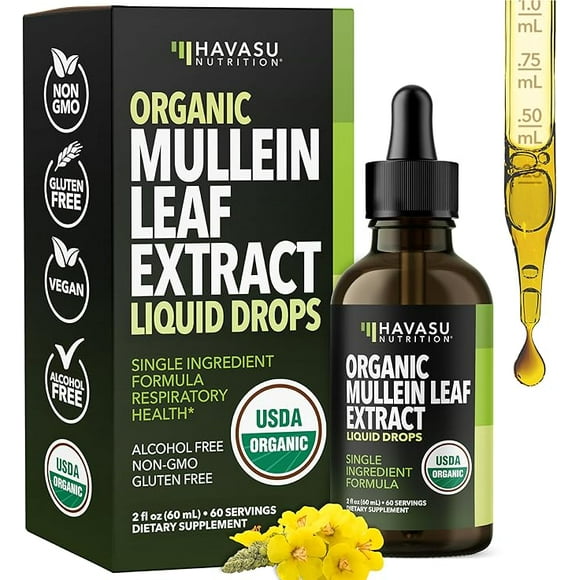 Mullein Drops for Lungs - USDA Organic Liquid - Respiratory Health and Lung Support Supplement - 2 Fl Oz - Vegan, Non-GMO, and Alcohol Free Formula - Daily Herbal Tincture - 2 Month Supply