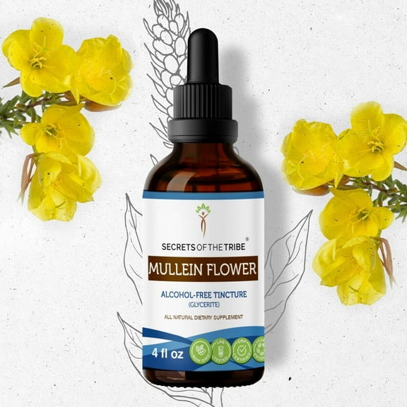 Secrets Of The Tribe Mullein Flower Tincture Dietary Supplement, Natural Herbal Extract for Vitality Support, Mullein (Verbascum thapsus) Dried Flower, Alcohol-Free Extract, Drops 4 oz