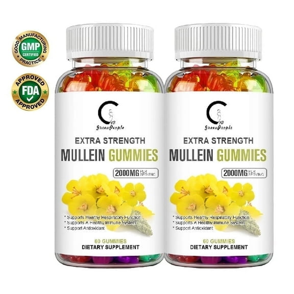 Mullein Gummies - Mullein Leaf Dietary Supplement for Respiratory System, Digestive Support, Immune Booster - Mullein Leaf Extract - 2000mg, 120 Chewsn