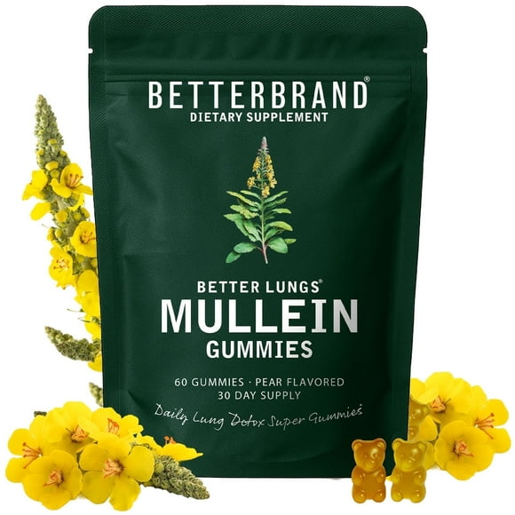 Betterbrand BetterLungs - Daily Respiratory Health Gummies | 1000mg Mullein Leaf Herb Extract, Pear Flavor | Lung Health & Sinus Relief, 30 Day Supply