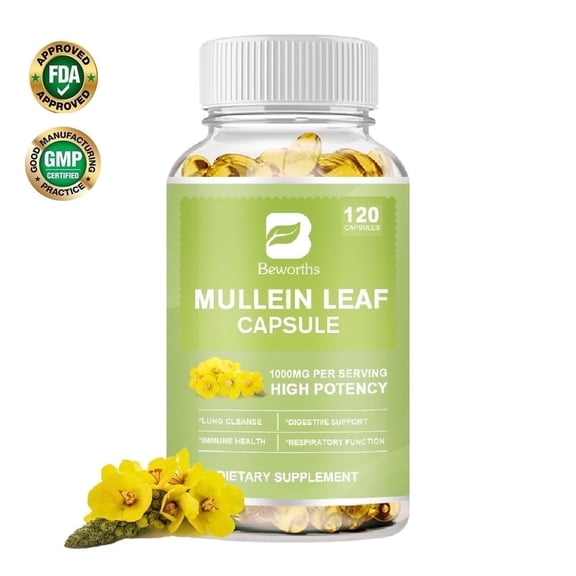 Beworths Mullein Leaf 1000mg for Lung Cleanse, Support Healthy Respiratory & Immune Health, 120 Capsules