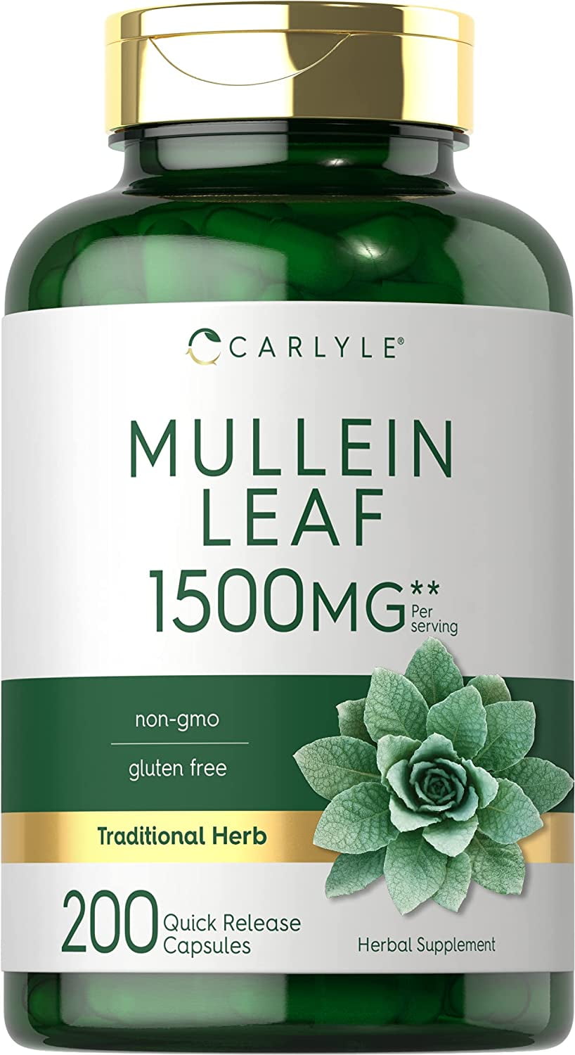 Mullein Leaf Extract 1500mg 200 Capsules Verbascum Thapsus by Carlyle