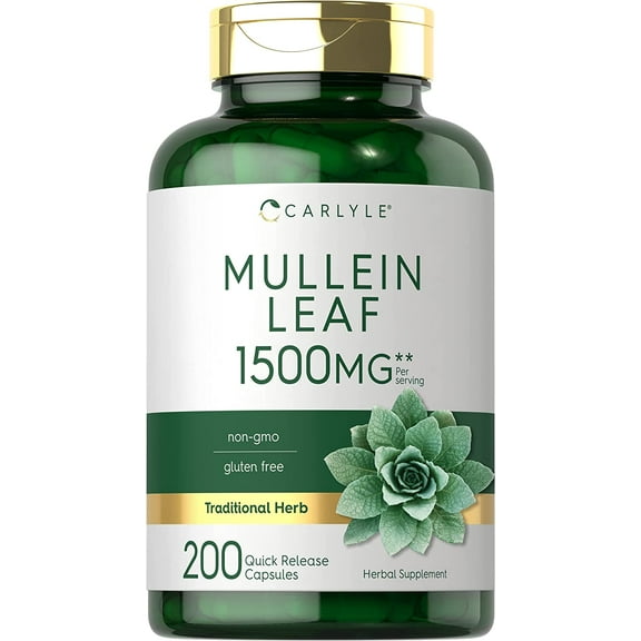 Mullein Leaf Extract 1500mg | 200 Capsules for Men and Women | Verbascum Thapsus | by Carlyle