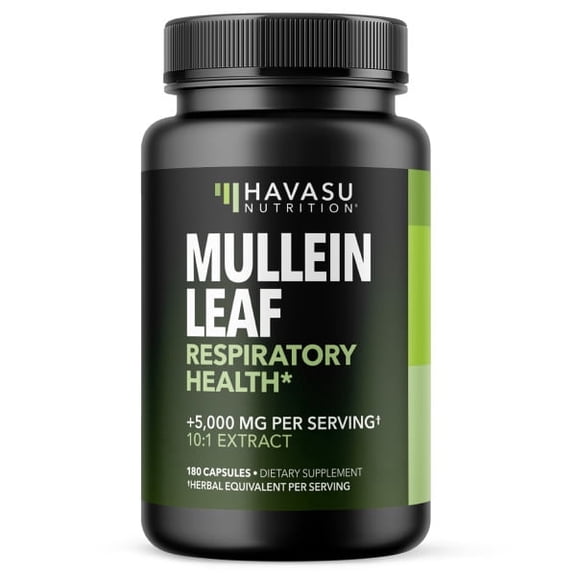 Havasu Nutrition Mullein Leaf Capsules, 10:1 Extract Lung Support Supplement, 500mg, 180 Count