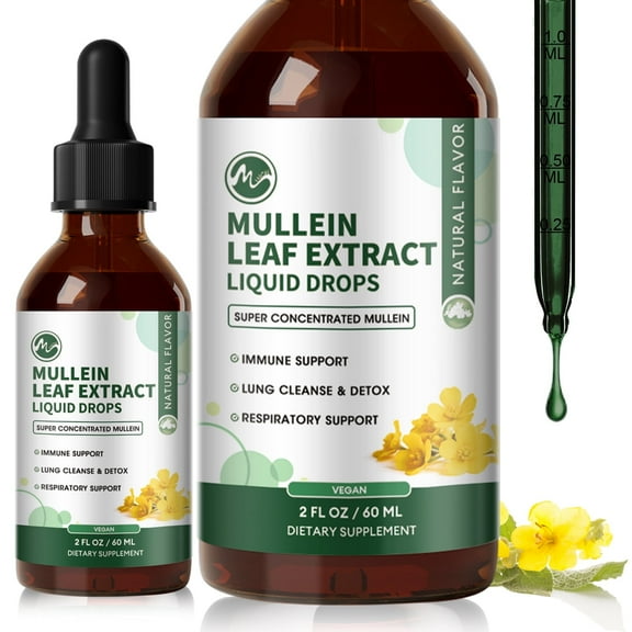 Mullein Leaf Extract Drops,Powerful Mullein Supplement for Immune Support,Detox & Respiratory Support,Lung Cleanse for Smokers - 2 Oz