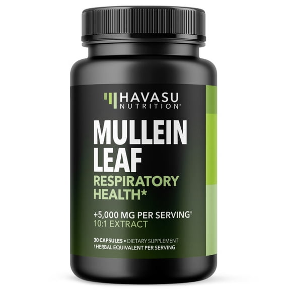 Mullein Leaf Extract for Lungs and Respiratory Health - Daily Respiratory Lung Health Supplement with 5000mg Mullein Extract 10:1 - Vegan Lung Support Supplement - 30 Count Mullein Leaf Capsules