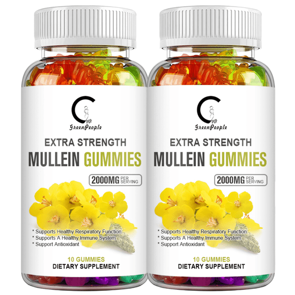 Mullein Leaf Gummies, GreenPeople Mullein Leaf Extract 2000mg Herbal Dietary Supplement, Healthy Respiratory, 120 Count (60 Count*2)