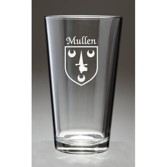 Mullen Irish Coat of Arms Pint Glasses - Set of 4 (Sand Etched)