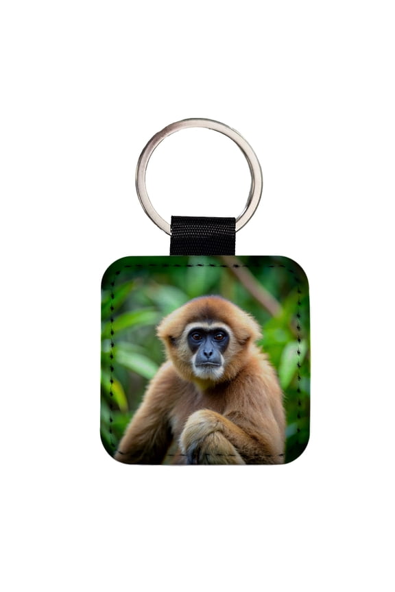 Muller's Gibbon Monkey Faux Leather Square Keychain