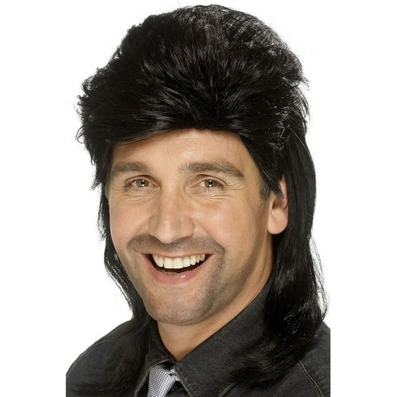 Mullet Wig Adult Black 80s Style Costume Accessory