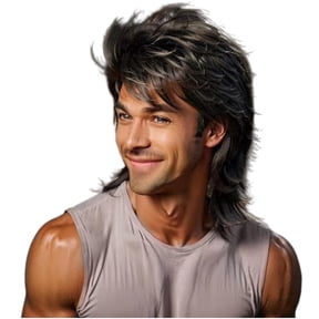 Mullet Wig Brown 80s Men Wig,Punk Rocker Hair Party Daily Halloween Costumes Long Wigs