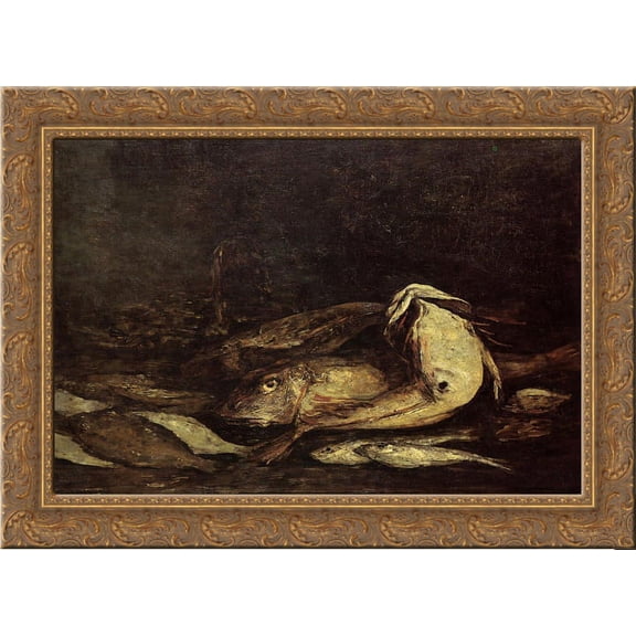 Mullet and Fish 24x18 Gold Ornate Wood Framed Canvas Art by Eugene Boudin