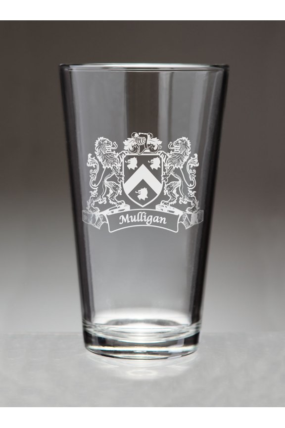Mulligan Irish Coat of Arms Lions Pint Glasses (Sand Etched)