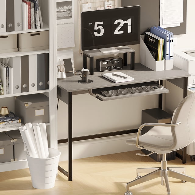 Mulorico Computer Desk with Monitor Stand, Keyboard Tray and Power ...