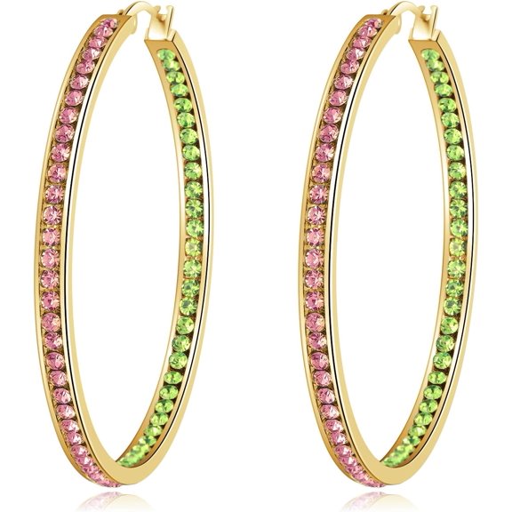 Mult-Colors Crystal Stainless Steel Hoop Earring For Women Hypoallergenic Jewelry For Sensitive Ears Large Big Hoop Earrings 2"[Z2201]