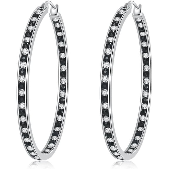 Mult-Colors Crystal Stainless Steel Hoop Earring For Women Hypoallergenic Jewelry For Sensitive Ears Large Big Hoop Earrings 2"[Z2208]