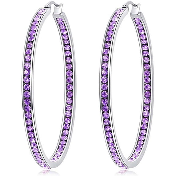 Mult-Colors Crystal Stainless Steel Hoop Earring For Women Hypoallergenic Jewelry For Sensitive Ears Large Big Hoop Earrings 2"[Z2228]