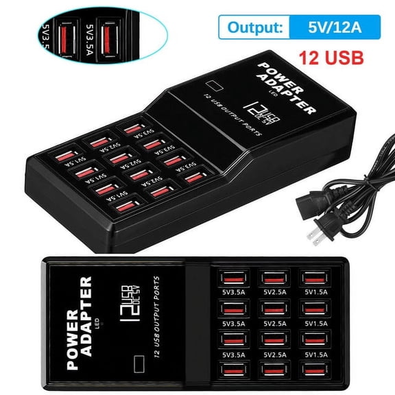 Multi 12 Port Fast USB Charging Station Hub Desktop Wall Cell Phone Charger