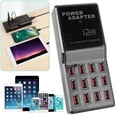 thumbnail image 1 of Multi 12 Port USB Charging Station  Wall Cell Charger Organizer w/ 3.7ft Power Cord Black, 1 of 8