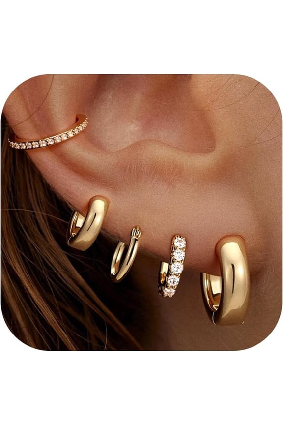 Multi 14K Gold Plated Stud single-ear Earrings for Women Hypoallergenic Cartilage Earrings for Multiple Piercing, Dainty Small Stackable Earrings Jewelry Set[v386]