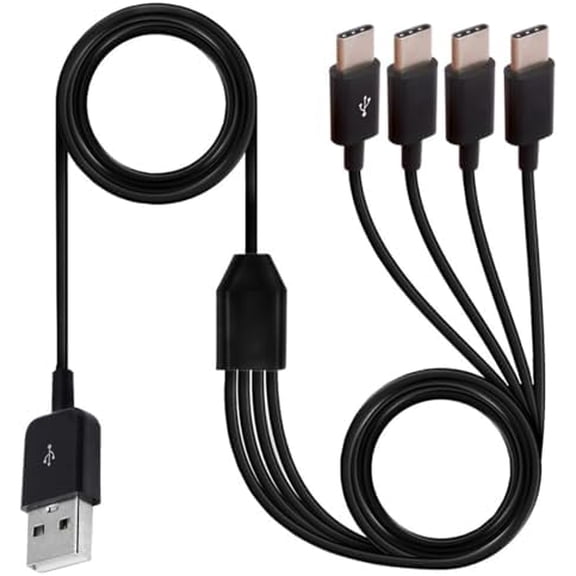 Multi 4 in 1 USB C Splitter Y Cable (1.5meter/5 Feet) | USB 2.0 A Male to 4 Type C Male Plug Cord, 1 to 4 Sync Charging Cable Adapter Compatible with Mobile/Android (4 Type C)