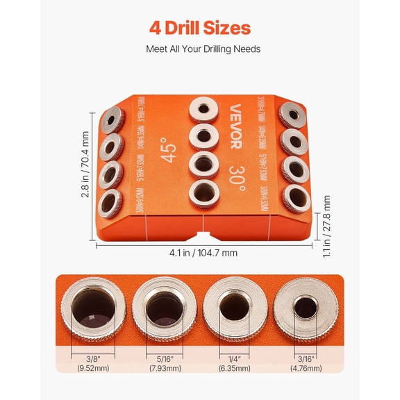 Multi-Angle Drill Guide Jig Tool | Portable 90/45/30 Degree Holder for Straight & Angled Drilling | Includes 4 Sizes Adapters