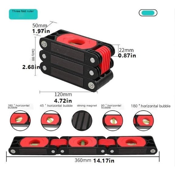Multi-Angle Foldable Magnetic Level Tool, 3/4/5/6 Fold Multi-Functional Spirit Level With 180°/90°/45° Vials, Portable High Precision Measuring Level For Woodworking, Construction, Home Renovation
