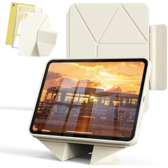Multi-Angle Magnetic Stand Clear Back Cover for iPad Air 11" M2/M3/M4 & Air 4/5 10.9", Slim Tablet Case with Apple Pencil Slot Auto Sleep Wake, Cream White